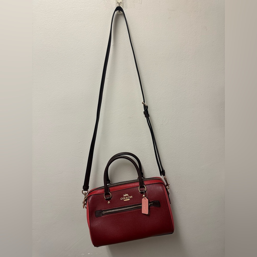 Coach Rowan Satchel Colorblock Deep Scarlet Multi, 2 in 1 Coach Boston style Bag - Picture 6 of 17